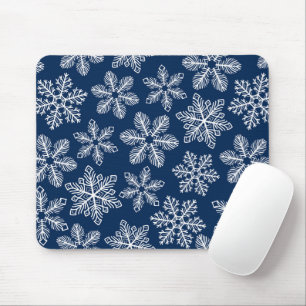 Snowflakes on dark blue mouse pad