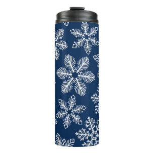 Snowflakes on dark blue thermal tumbler