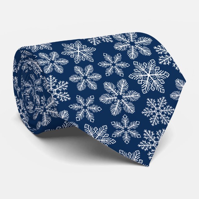 Snowflakes on dark blue tie (Rolled)