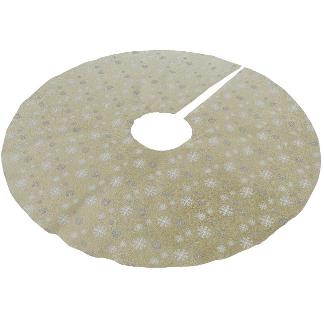 Snowflakes on Gold Brushed Polyester Tree Skirt (Angled)