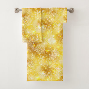 Snowflakes on golden bath towel set