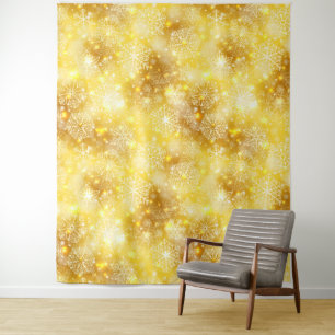 Snowflakes on golden tapestry