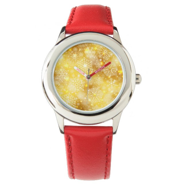Snowflakes on golden watch (Front)