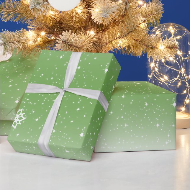 Snowflakes on Gradient Green and White Wrapping Paper (Holidays)