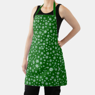 Snowflakes on Green Christmas Apron