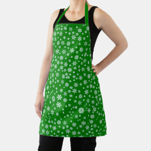 Snowflakes on Green Christmas Apron