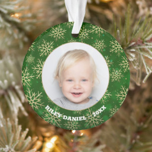 Snowflakes on Green Photo Acrylic Ornament