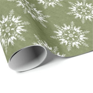 Snowflakes on Green Wrapping Paper