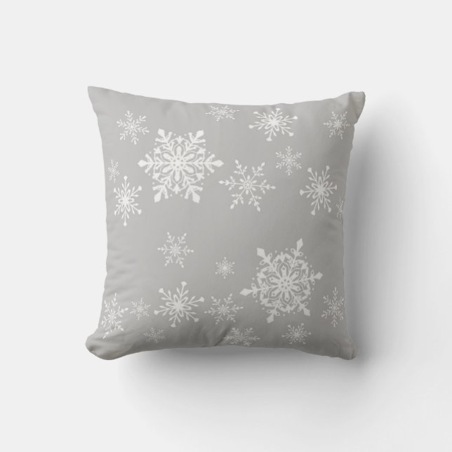 snowflakes on grey cushion (Front)