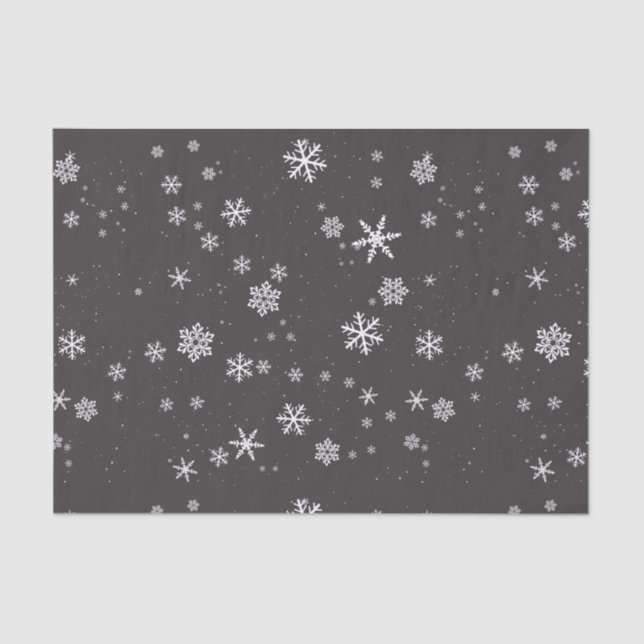 Snowflakes on Grey Winter Christmas Holiday Tissue Paper (Front)