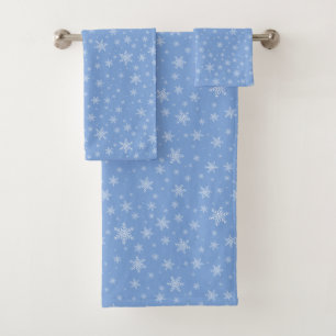 Snowflakes on Light Blue Bath Towel Set