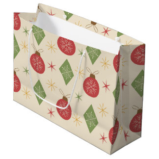 Snowflakes on Mid Century Diamonds and ornaments Large Gift Bag
