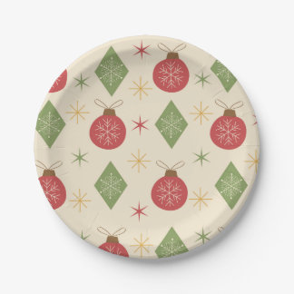 Snowflakes on Mid Century Diamonds and ornaments Paper Plate