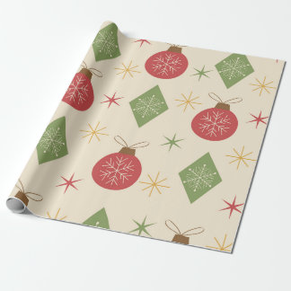 Snowflakes on Mid Century Diamonds and ornaments Wrapping Paper