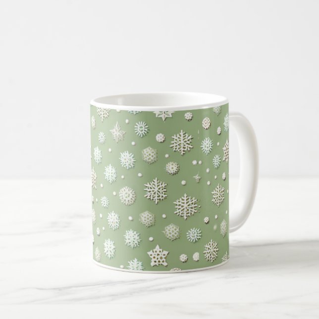 Snowflakes on Mint Coffee Mug (Front Right)