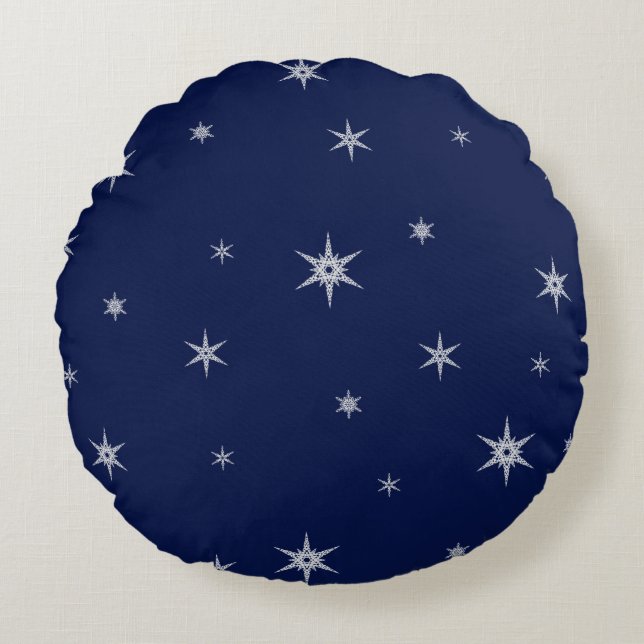 Snowflakes On Navy Blue | Round Mix and Match Round Cushion (Front)
