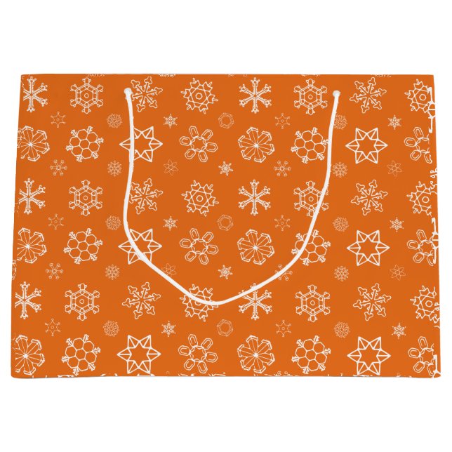 Snowflakes on Orange Christmas Gift Bag (Front)