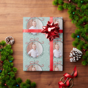 Snowflakes on Pastel Green   Photo Christmas Wrapping Paper