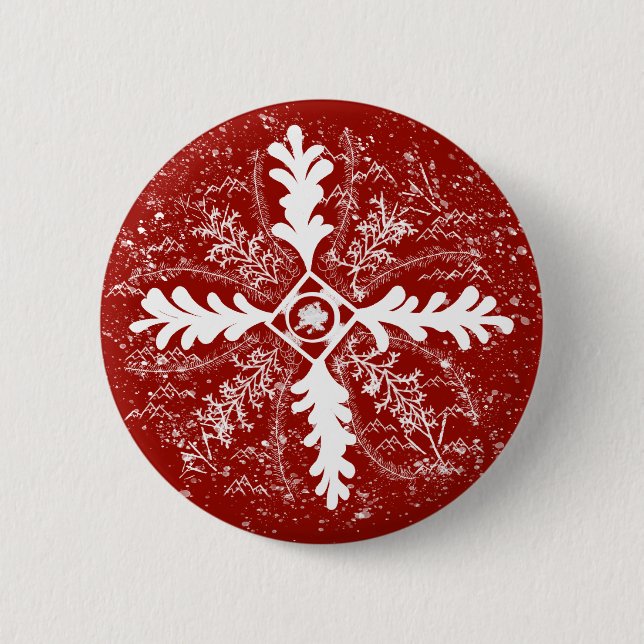 Snowflakes on Red 6 Cm Round Badge (Front)