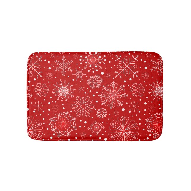 Snowflakes on Red Background Bath Mat (Front)