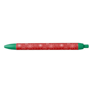 Snowflakes on Red Background Black Ink Pen