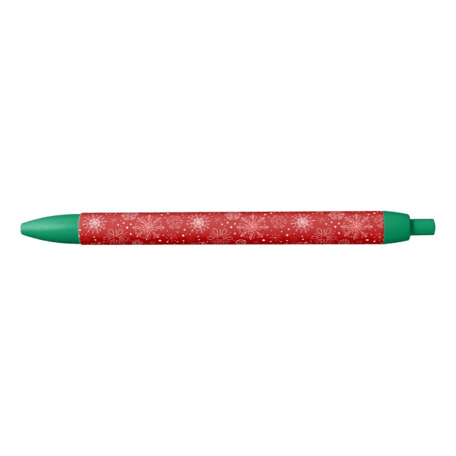 Snowflakes on Red Background Black Ink Pen (Front)