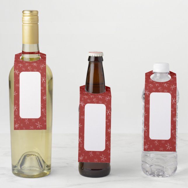 Snowflakes on Red Bottle Tag (In Situ)