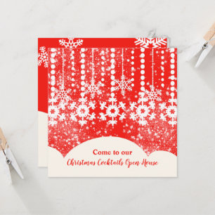 Snowflakes on Red Christmas Party Invitation