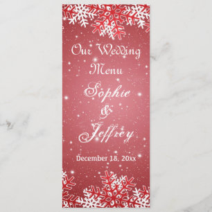 Snowflakes on red Christmas Wedding Menu