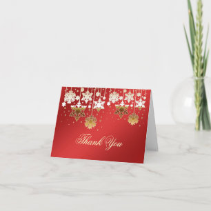 Snowflakes on red Christmas Wedding Thank You Note Card