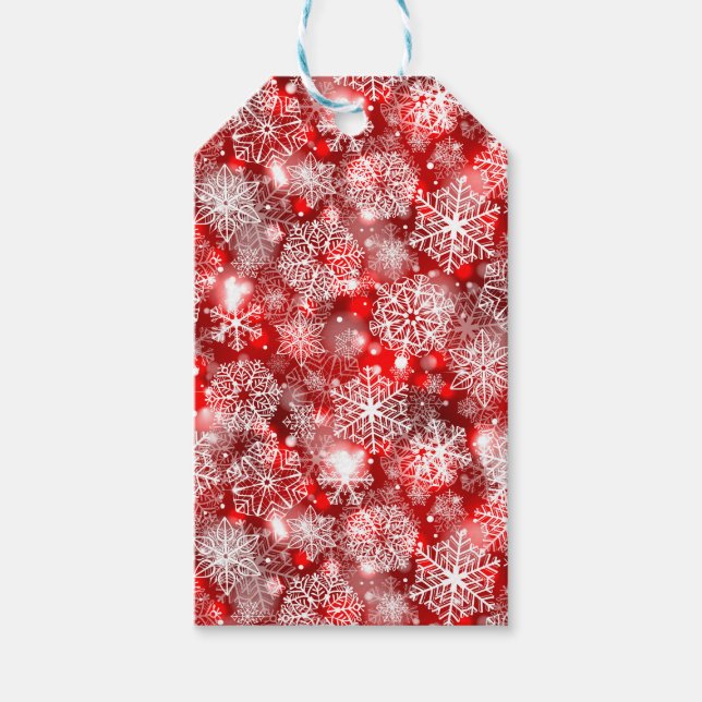 Snowflakes on red gift tags (Front)