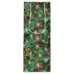 Snowflakes on Red Green Holiday Wine Bag