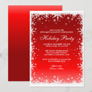 Snowflakes on Red Holiday Party Invitation