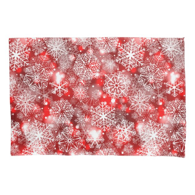 Snowflakes on red pillowcase (Front)