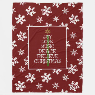 Snowflakes on Red, VIbes of Christmas in a Tree Fleece Blanket