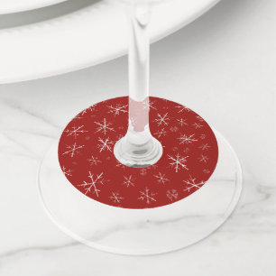 Snowflakes on Red Wine Glass Tag