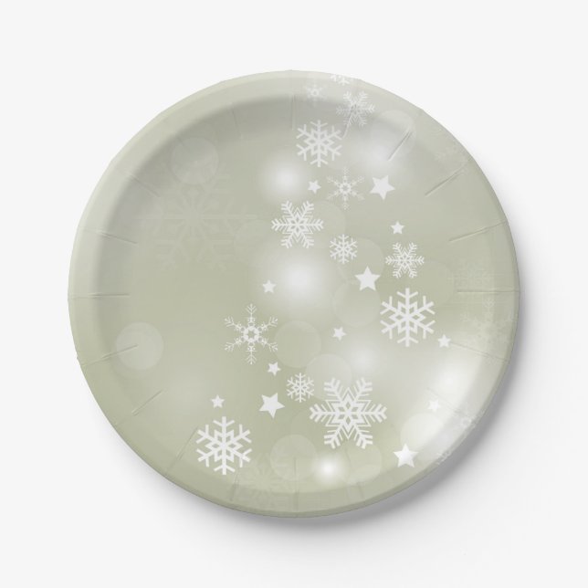 Snowflakes on Sage Paper Plates (Front)