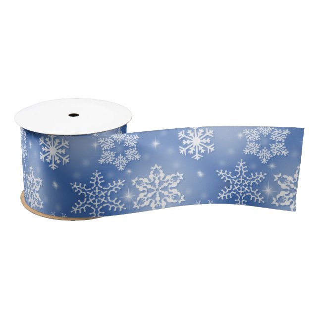 Snowflakes On Winter Blue Satin Ribbon (Spool)