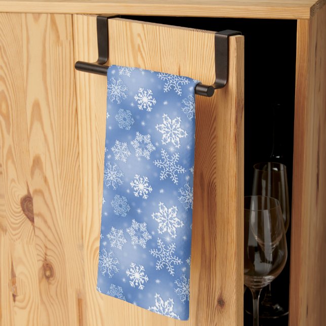 Snowflakes On Winter Blue Tea Towel (Thirds Fold)