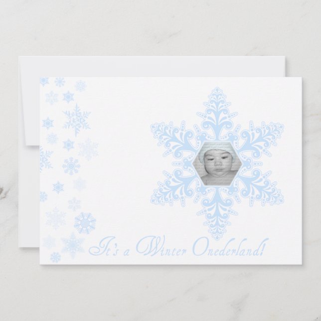 Snowflakes Onederland 1st Birthday Blue Invitation (Front)