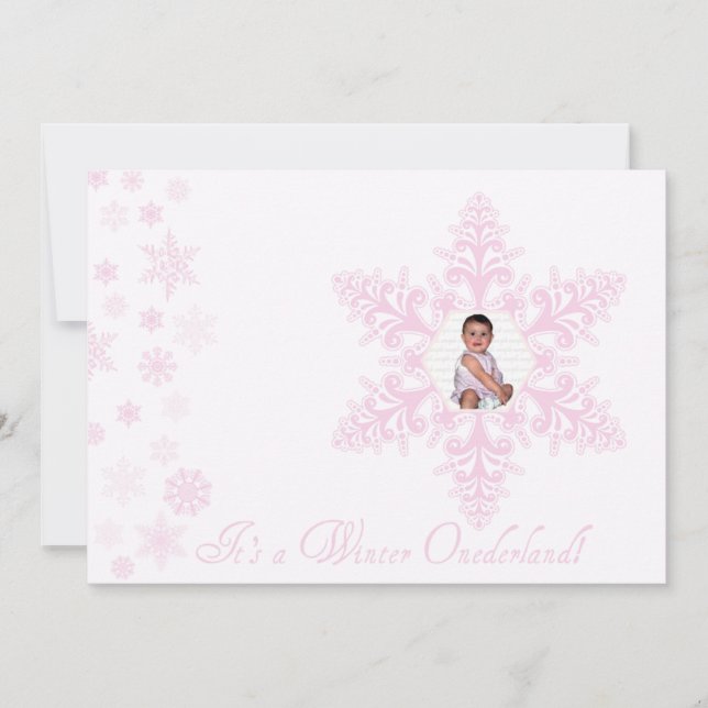 Snowflakes Onederland 1st Birthday Pink Invitation (Front)