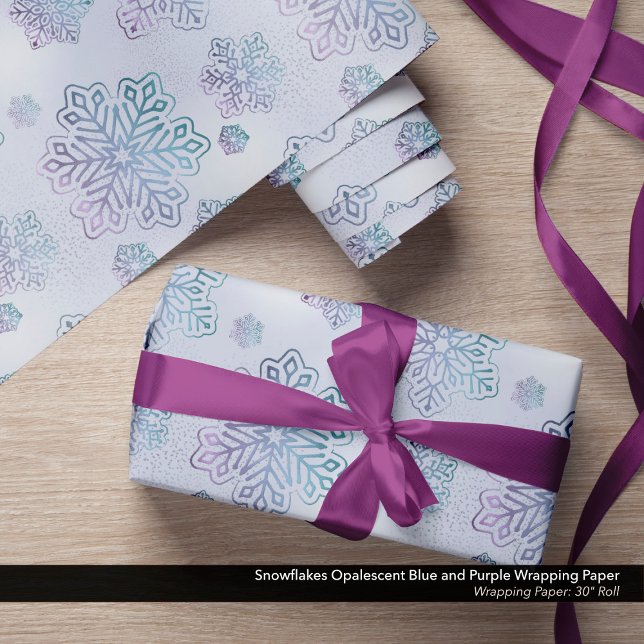 Snowflakes Opalescent Blue and Purple  Wrapping Paper (Wrapping Paper with Opalescent Blue and Purple Snowflakes)