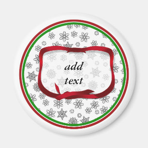 Snowflakes Outlined with Red Ribbon Tag Magnet