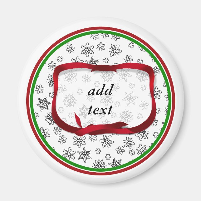 Snowflakes Outlined with Red Ribbon Tag Magnet (Front)