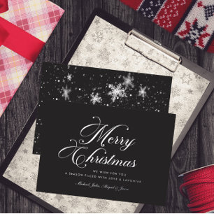 Snowflakes Over Charcoal Elegant Silver Script