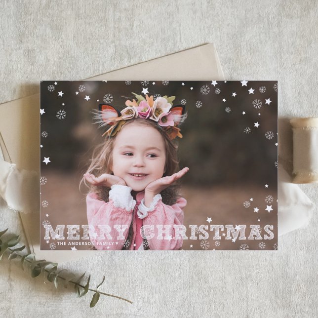 Snowflakes Overlay Merry Christmas Photo Holiday Card (Creator Uploaded)