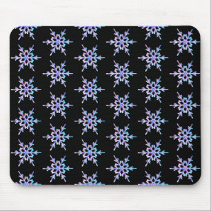 Snowflakes, pastel Iridescent crystal on black Mouse Pad