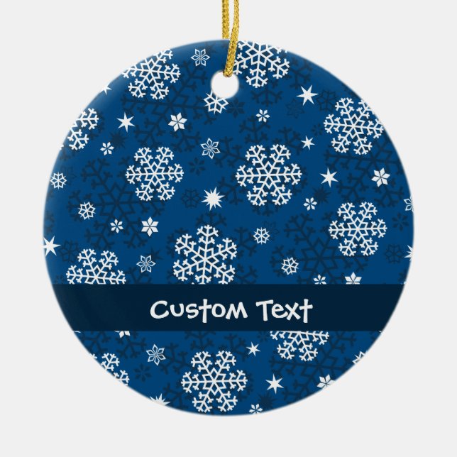 Snowflakes Pattern on Blue Ceramic Tree Decoration (Front)