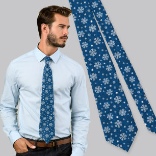 Snowflakes Pattern on Blue Tie