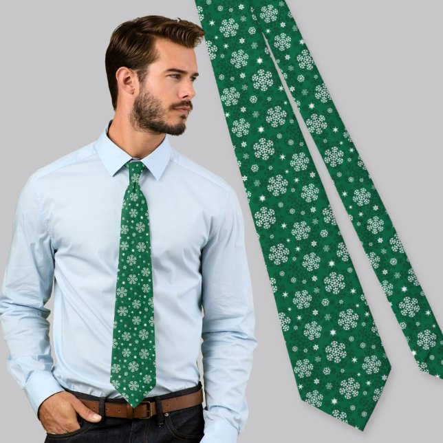 Snowflakes Pattern on Cadmium Green Neck Tie (Creator Uploaded)